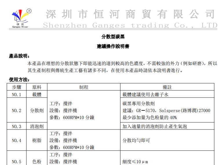 分散型炭黑建議操作說明書